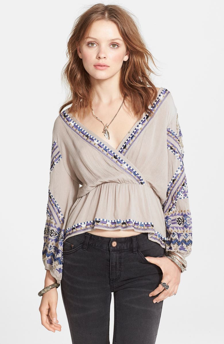Free People 'Stitch Up Your Heart' Embellished Surplice Top | Nordstrom