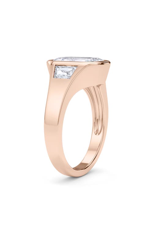 Shop Hautecarat Emerald With Trapezoid Lab Created Diamond Ring In 2.00ctw 18k Rose Gold