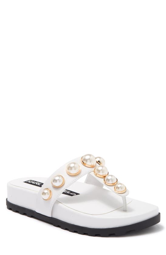 Karl Lagerfeld Balou Imitation Pearl Flat Sandal In Brt White