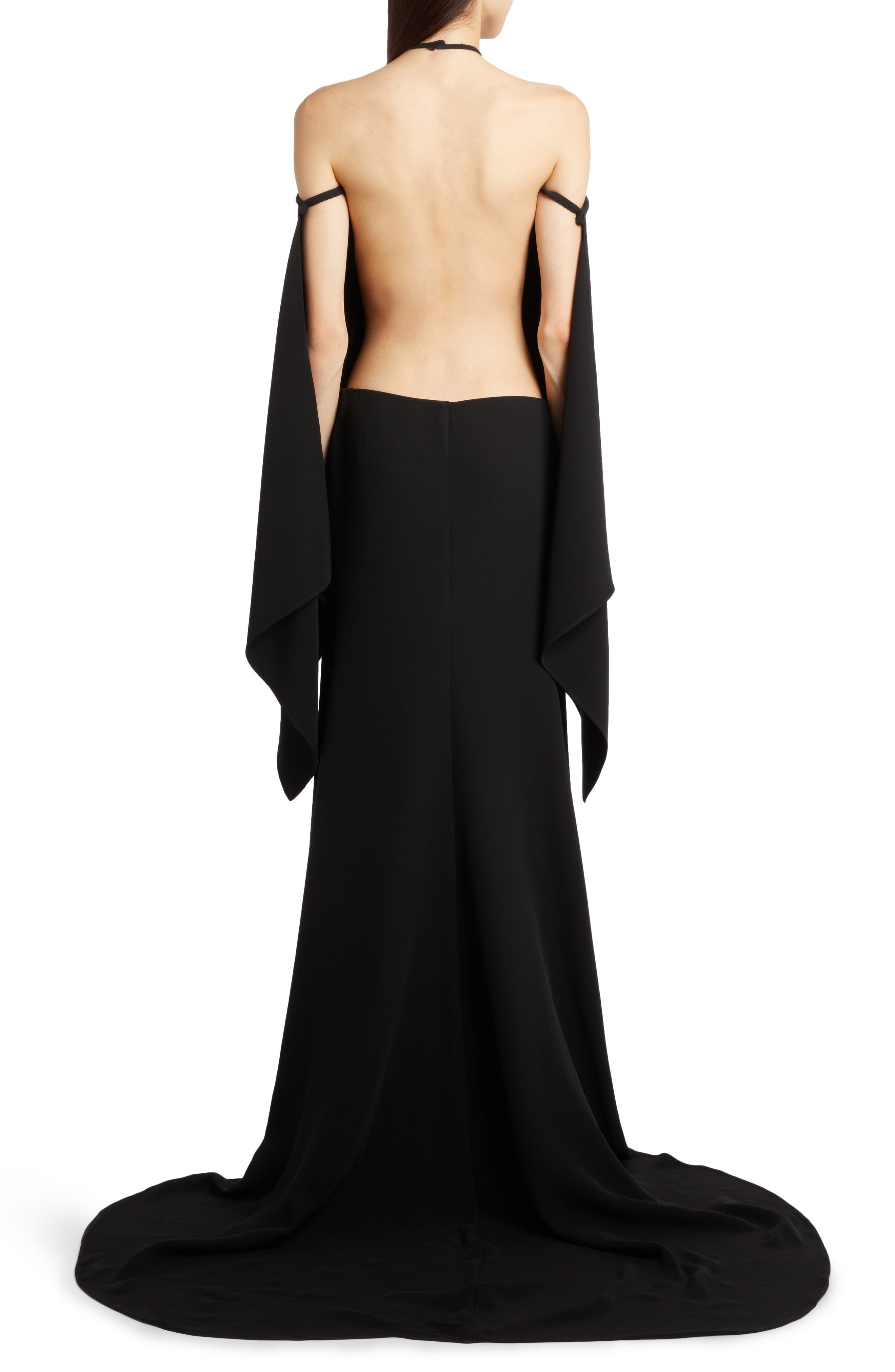 navy blue dress for baby girl Valentino Long Sleeve Backless Silk Cady Gown in Nero