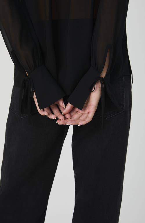 Shop French Connection Eden Tie Neck Sheer Chiffon Top In Blackout