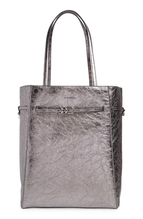Medium Voyou Metallic Leather North/South Tote in Silvery Grey