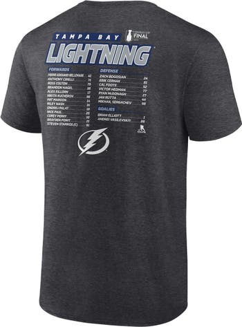 Men's Fanatics Branded Heathered Charcoal Tampa Bay Lightning 2022 Stanley Cup Final Own Goal Roster T-Shirt