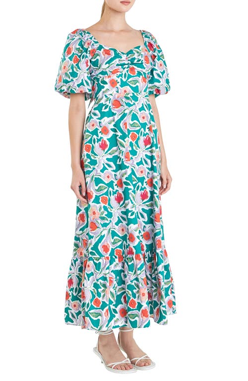 Shop English Factory Floral Print Tie Back Maxi Dress In Green Multi