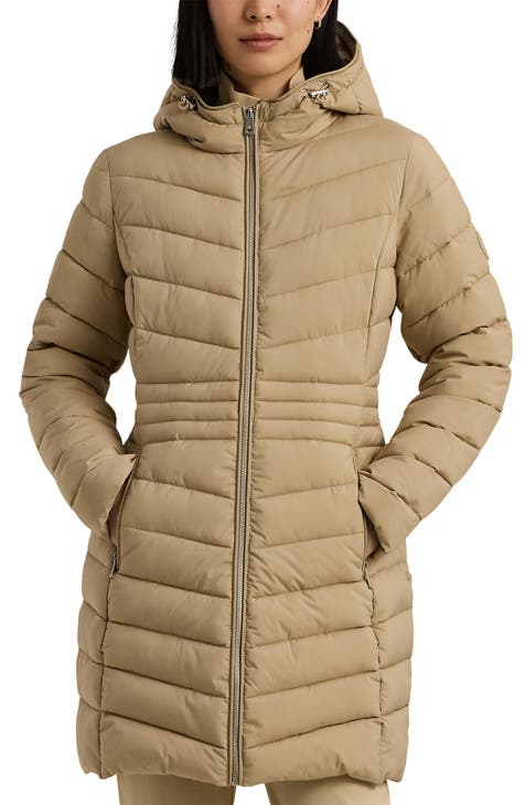 Fashion beige hooded puffer jacket