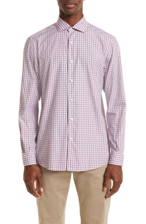 ZEGNA Centoquaranta Check Twill Button-Up Shirt Dark Pink at Nordstrom,