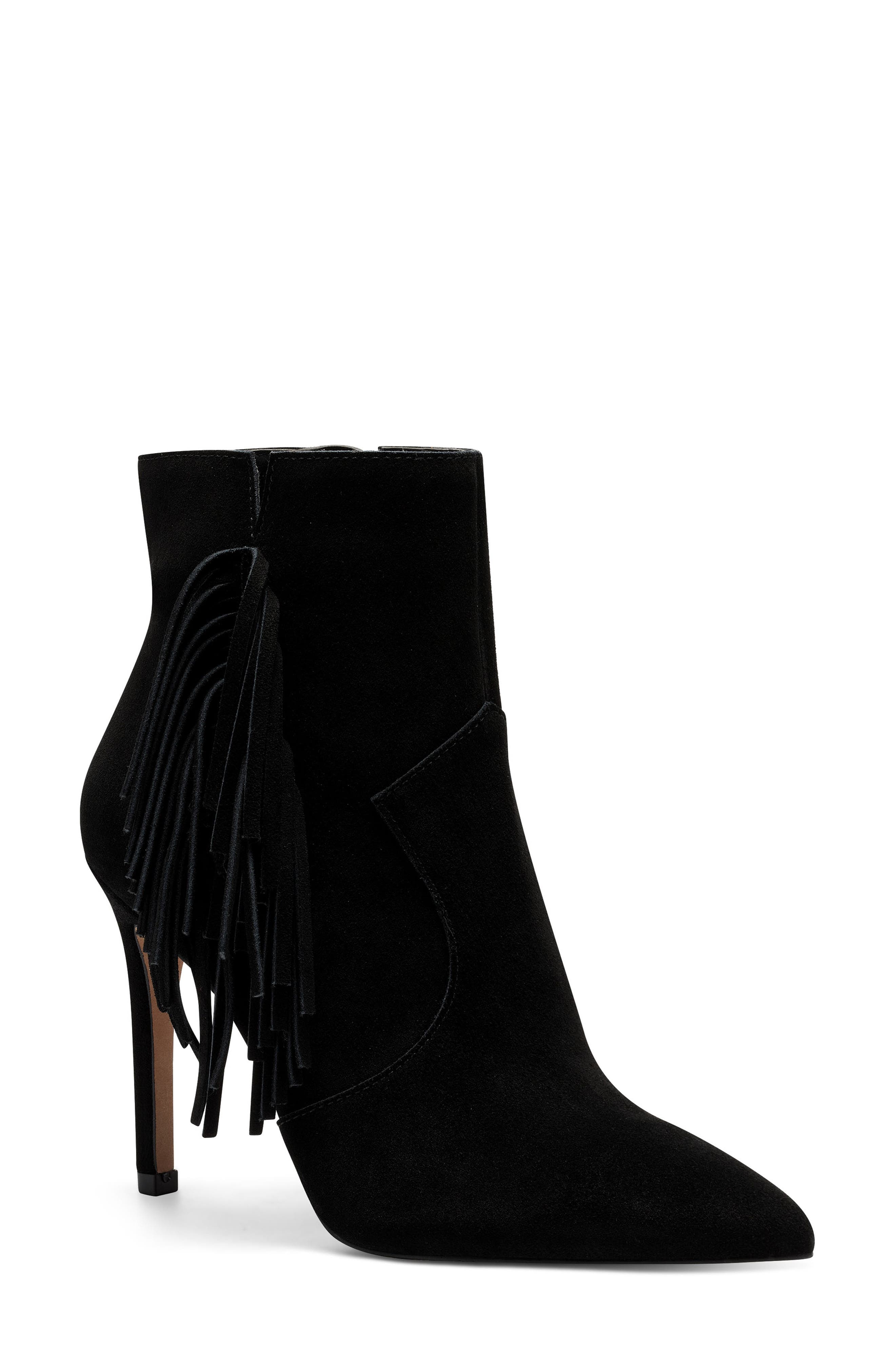 black booties with fringe