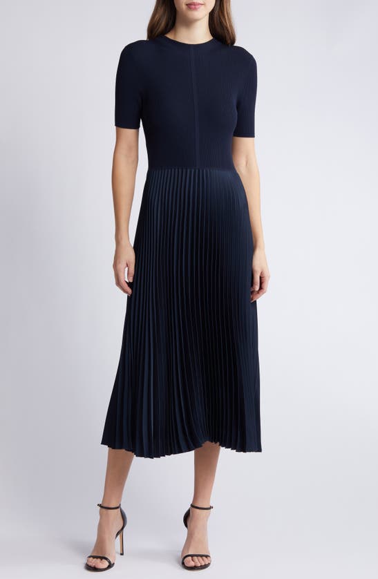 HUGO BOSS BOSS FADRID RIB & PLEATED MIDI A-LINE DRESS
