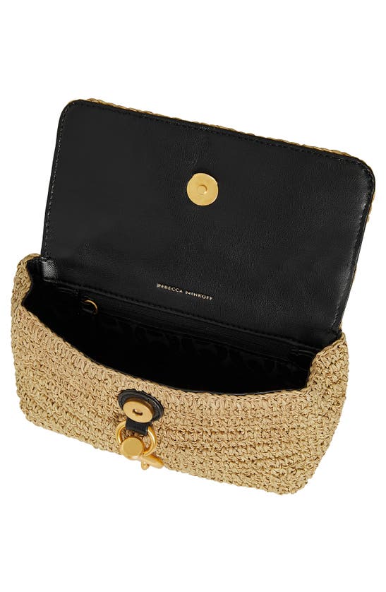 Shop Rebecca Minkoff Edie Top Handle Straw Satchel Bag In Neutral/ Black