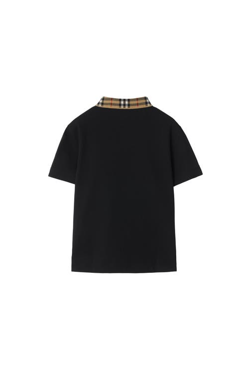 Shop Burberry Check Collar Cotton Polo Shirt In Black