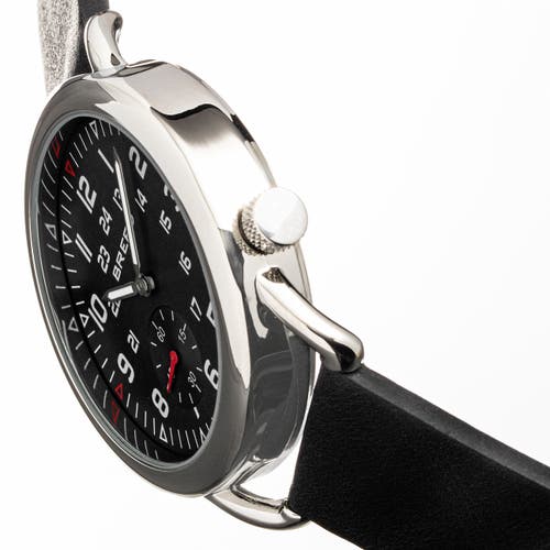 Breed Regulator Leather-band Watch W/second Sub-dial In Black