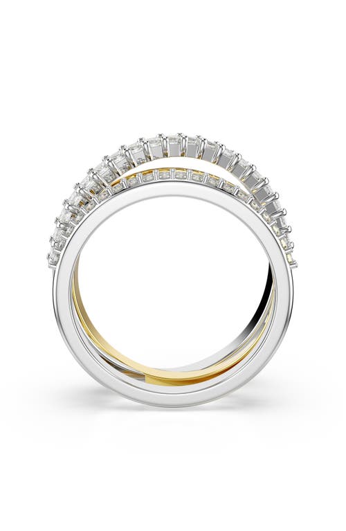 Swarovski Hyperbola Crystal Triple Band Ring In Gold Tone & Rhodium Plated In Silver/white