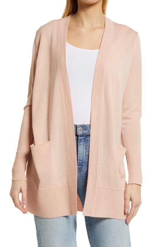 Nordstrom Everyday Open Front Cardigan In Pink Smoke