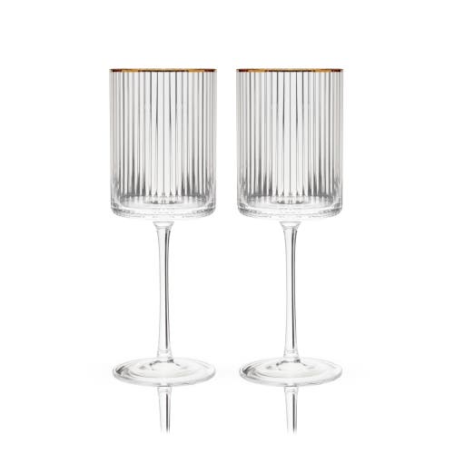 Viski Meridian Crystal Gold Rimmed Wine Glasses Set Of 2 In Clear