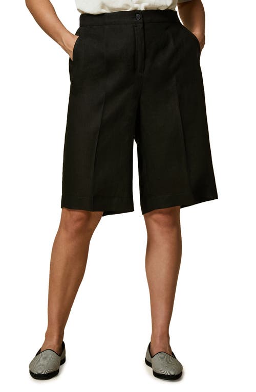 Marina Rinaldi Linen Bermuda Shorts in Black