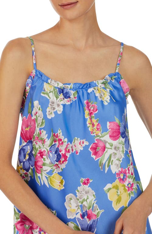 Shop Lauren Ralph Lauren Floral Ruffle Satin Nightgown In Blu/flor