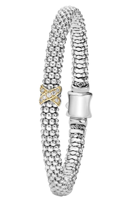 Shop Lagos Signature Caviar Diamond Rope Bracelet In Sterling Silver/gold