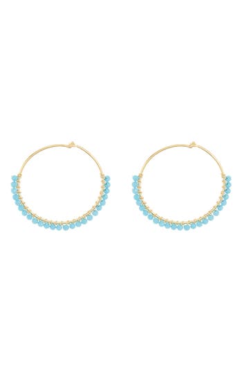 Shop Argento Vivo Sterling Silver 18k Yellow Gold Beaded Hoop Earrings In Gold/turqouise