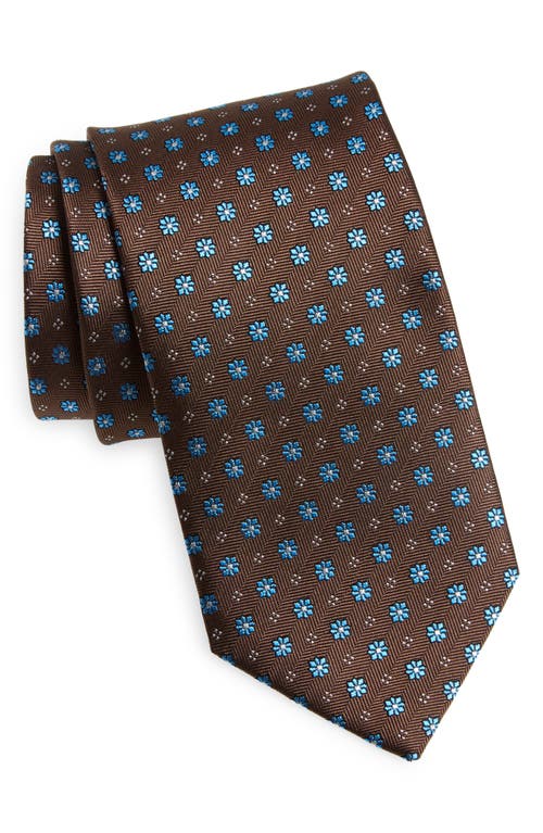 David Donahue Neat Floral Medallion Silk Tie in Chocolate