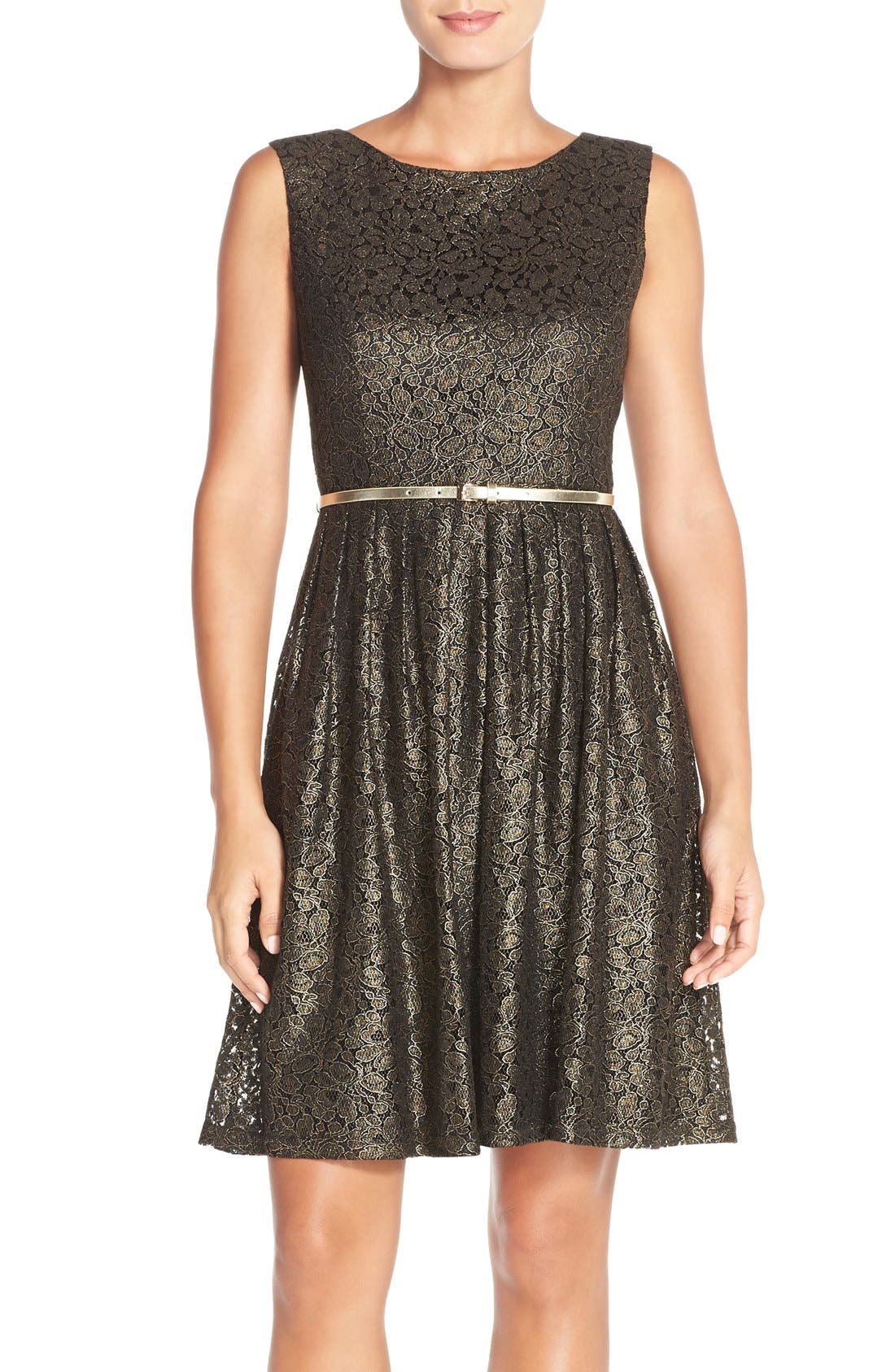 Ellen Tracy Pleated Lace Fit & Flare Dress (Regular ...