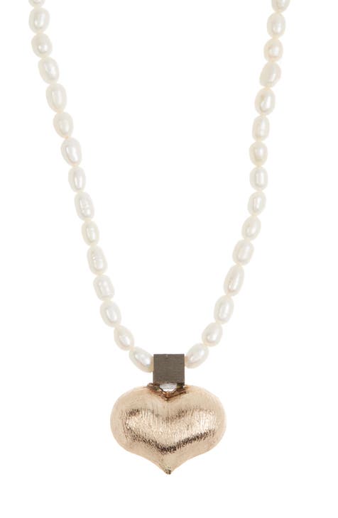 6-7mm Freshwater Pearl Heart Pendant Necklace