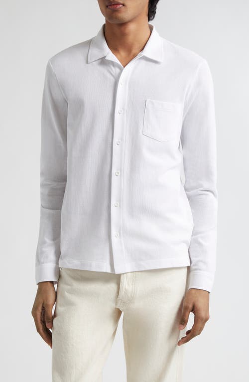Sunspel Riviera Long Sleeve Cotton Mesh Button-Up Shirt White at Nordstrom,