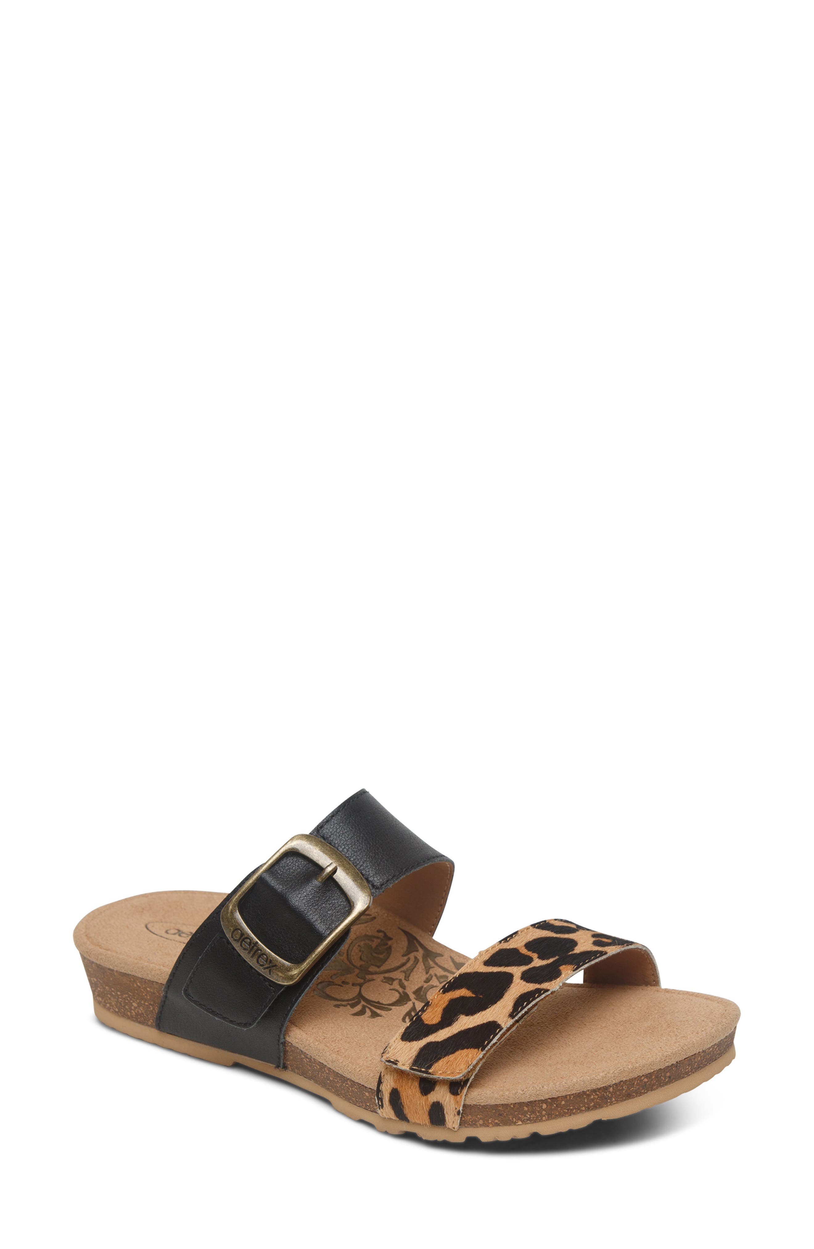 leopard double strap sandals