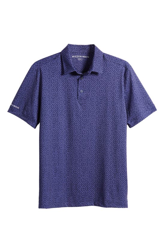 Mizzen + Main Versa Performance Golf Polo In Deep Blue Maze Print