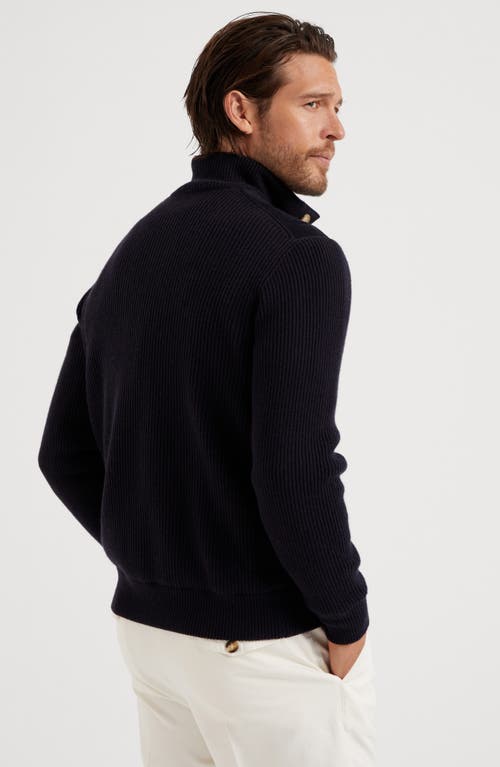 Shop Brunello Cucinelli Suede And Knit Outerwear Jacket In Navy Blue