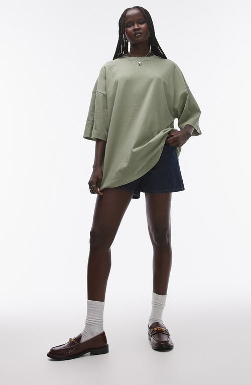 Topshop Oversize Cotton Drop Shoulder T-shirt In Khaki