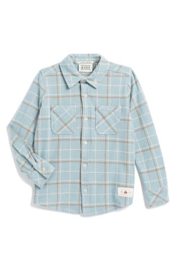 Scotch & Soda Big Boys Yarn Dye Knit Twill Button Up Shirt In Light Blue
