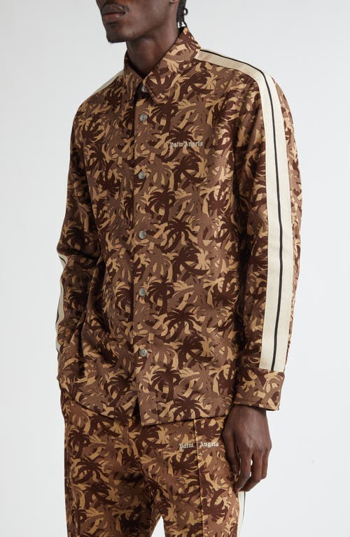 Shop Palm Angels Palms Camo Jacquard Snap-up Shirt In Brown Off White