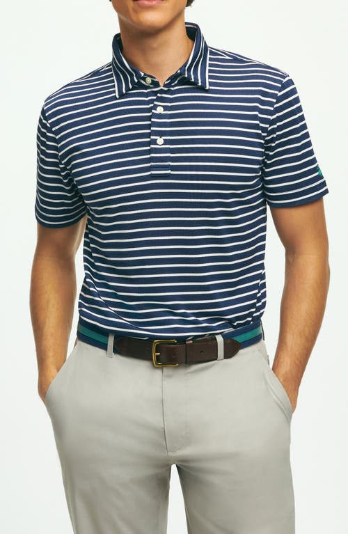 Shop Brooks Brothers Stripe Performance Golf Polo In Navy/white