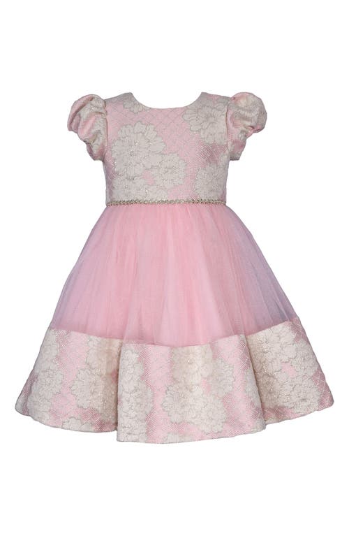 Shop Iris & Ivy Kids' Metallic Puff Sleeve Lace Overlay Party Dress In Pink