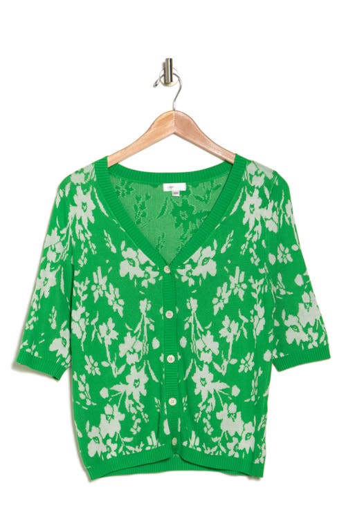 Shop Gemma + Jane Floral Jacquard Elbow Sleeve Cardigan In Kelly Green/white
