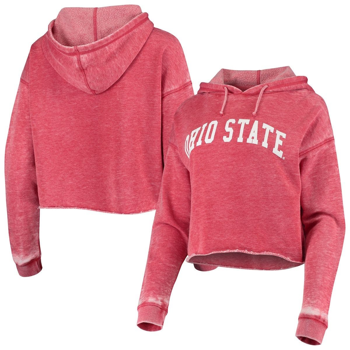 CHICKA-D Women's chicka-d Scarlet Ohio State Buckeyes Campus Burnout Cropped Pullover Hoodie at Nordstrom