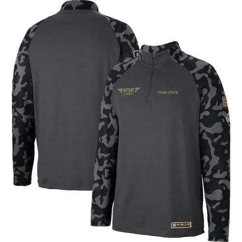 Men's Colosseum Charcoal Penn State Nittany Lions OHT Military Appreciation Long Range Raglan Quarter-Zip Jacket