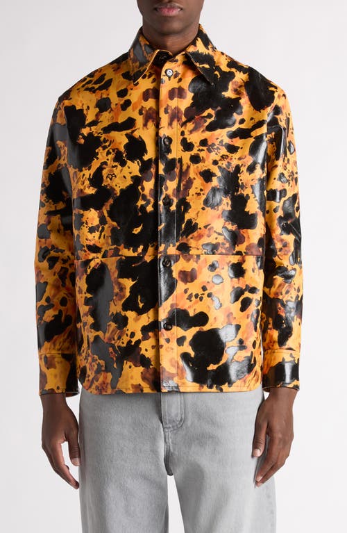 Bottega Veneta Turtle Shell Print Leather Button-up Shirt In 7670 Mango/fondant