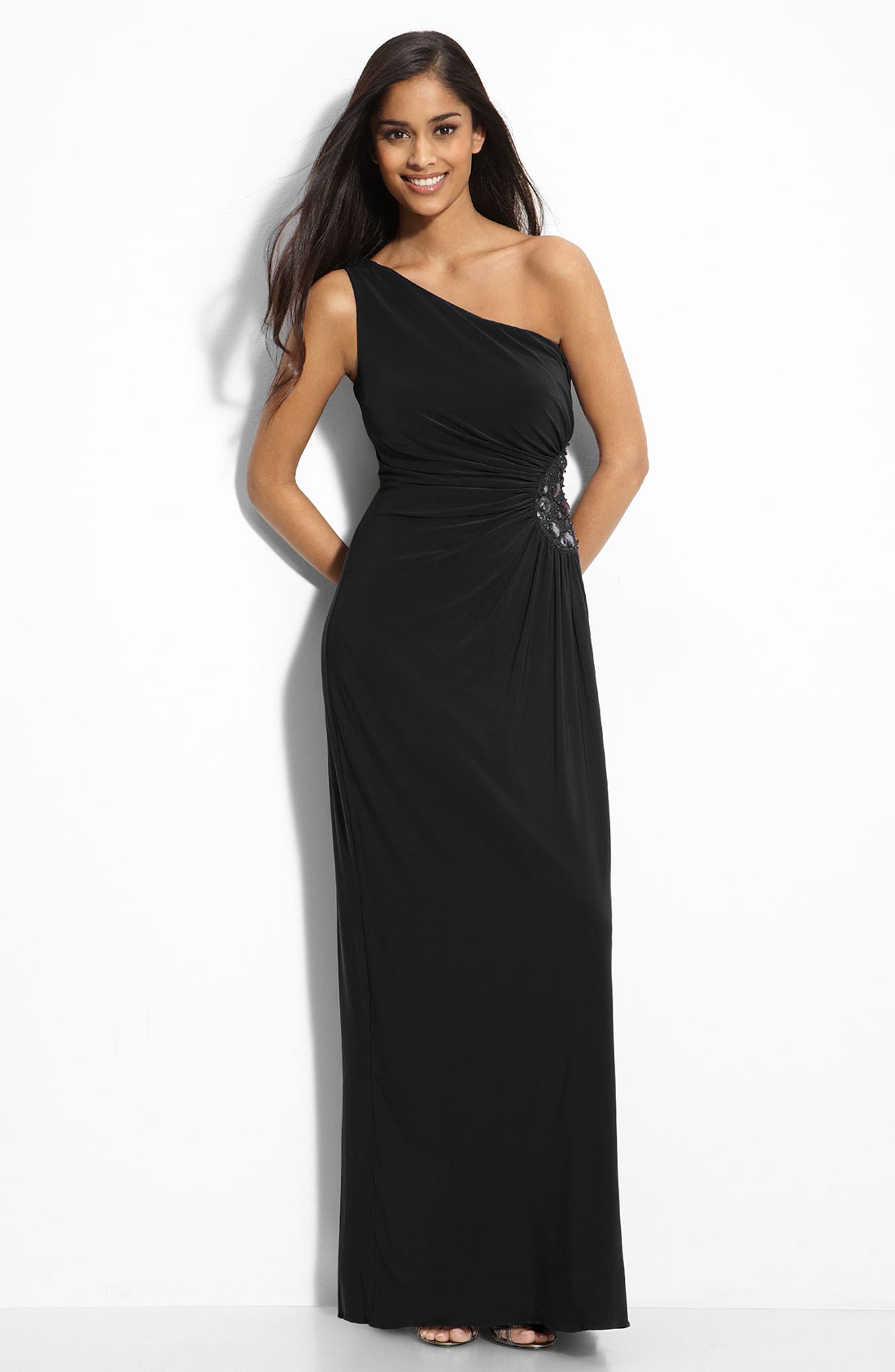 JS Boutique Beaded One Shoulder Jersey Gown | Nordstrom