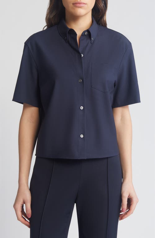 Theory Boxy Short Sleeve Wool Blend Button-Down Shirt Nocturne Navy at Nordstrom,
