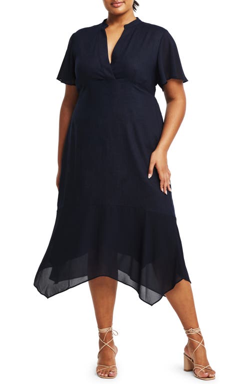 Estelle Claudia Linen Blend A-Line Dress Navy at Nordstrom,