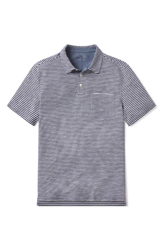 Shop The Normal Brand Lived In Short Sleeve Cotton Popover Shirt In Navy Railroad Stripe