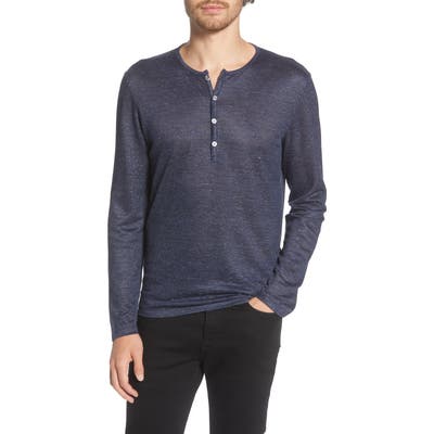 John Varvatos Slim Fit Linen Blend Henley, Blue