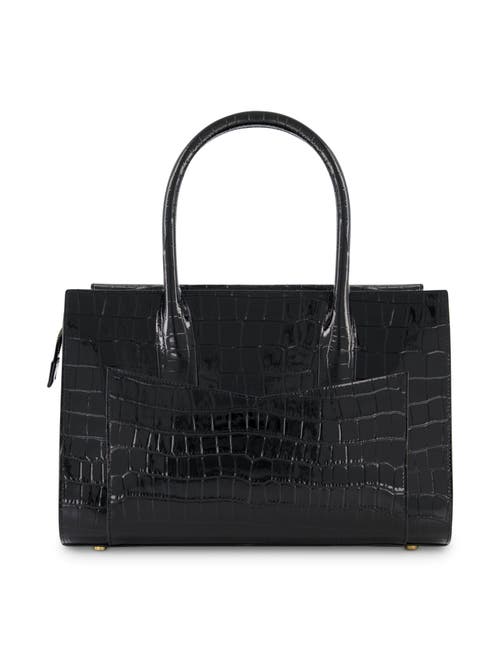 Mac Duggal Gold Plated Hardware Crocodile Embossed Leather Tote Bag In Black