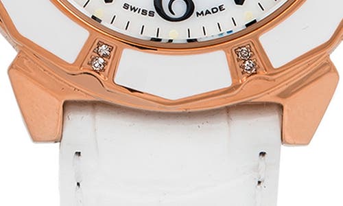 Shop Aquaswiss Lily Leather Strap Diamond Bezel Watch, 33mm X 36mm In White/rosegold