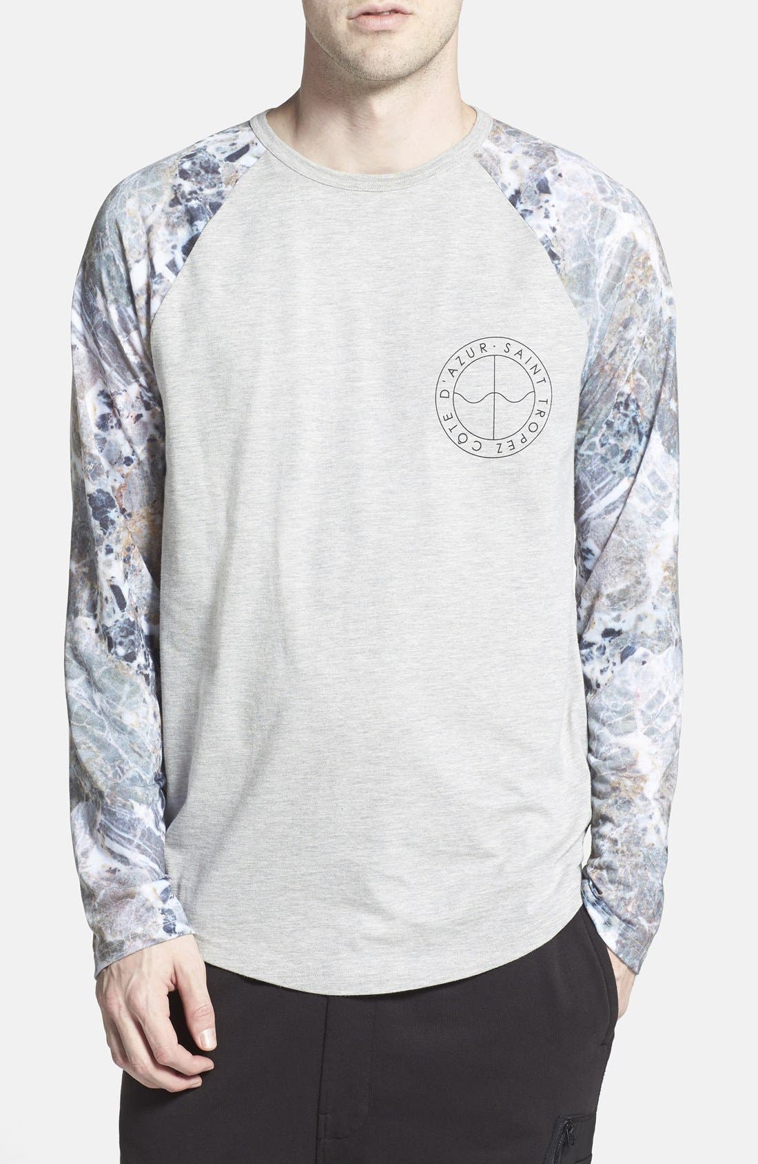 Topman Marble Print Raglan Long Sleeve TShirt Nordstrom