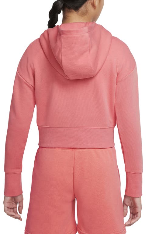 Shop Nike Kids' Club Crop Cotton Blend French Terry Hoodie In Pink Salt/white