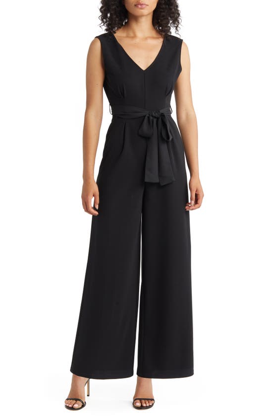 ZOE AND CLAIRE ZOE AND CLAIRE TIE BELT WIDE LEG JUMPSUIT