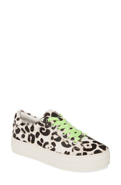 Jslides Hippie Platform Sneaker In Grey Leopard Leather/ Green