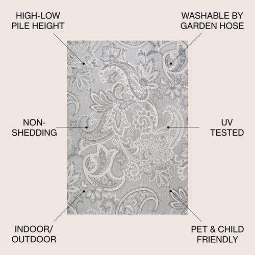 Jonathan Y Gordes Paisley High-low Light Indoor/outdoor Area Rug In Light Gray/ivory
